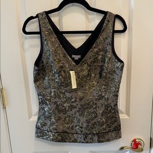 NWT Ann Taylor Women's Floral Sleeveless Brocade Top - Black and Gold